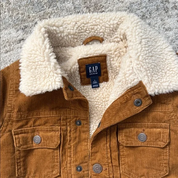 NEW without tags GAP Kids Brown Corduroy Jacket with Sherpa Collar - Picture 2 of 8
